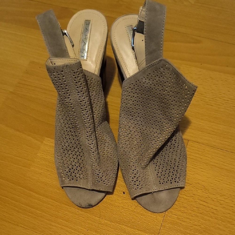 Margaret M | Taupe Leather Perforated Slingback Heels